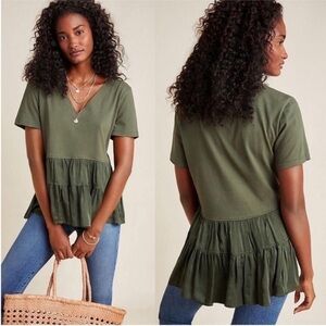 Maeve by Anthropologie Louisa Tiered Tee in Dark Forest Green Size XS
